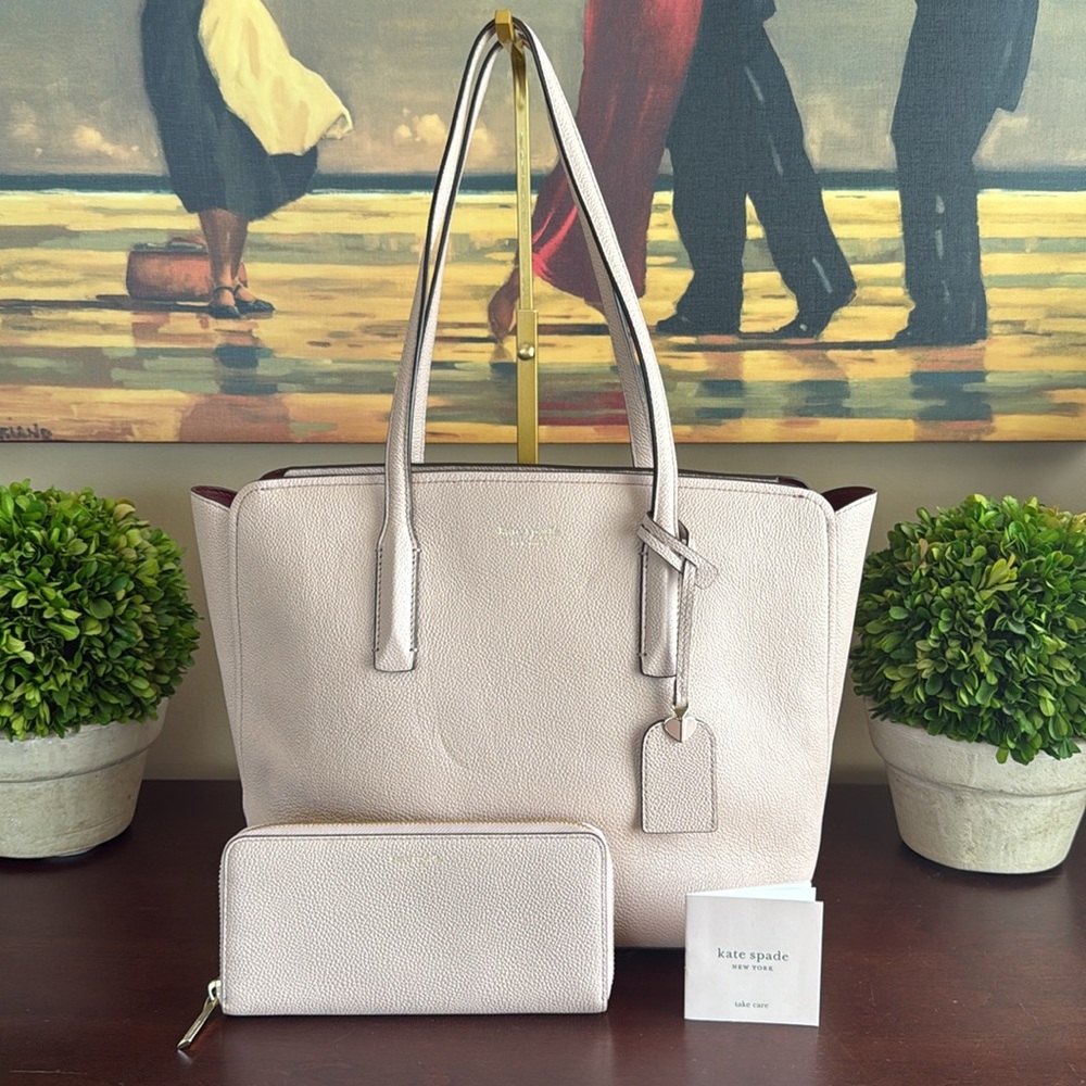 KATE SPADE ♠️ New York "Margaux" LIGHT PINK LEATHER TOTE BAG & WALLET SET🌟EUC🌟 - Picture 5 of 17